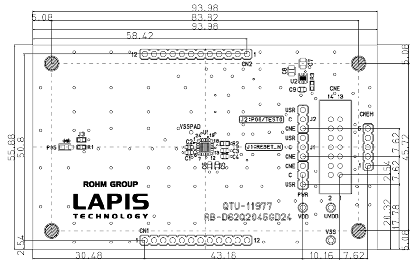 Mechanical Drawing - ROHM Semiconductor RB-D62Q2045GD24 Reference Board